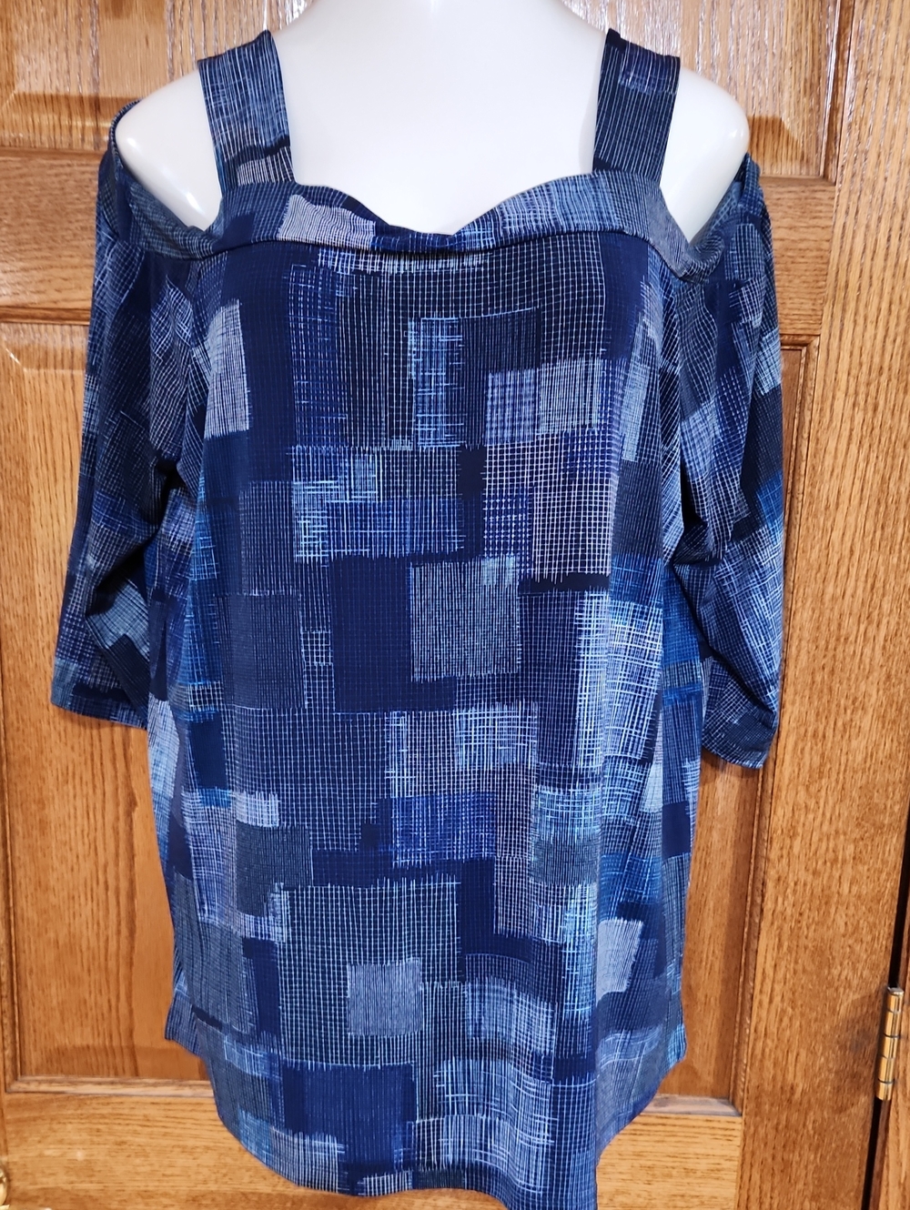 Woman Within Navy Blue Cold-Shoulder Geometric Blouse 18/20